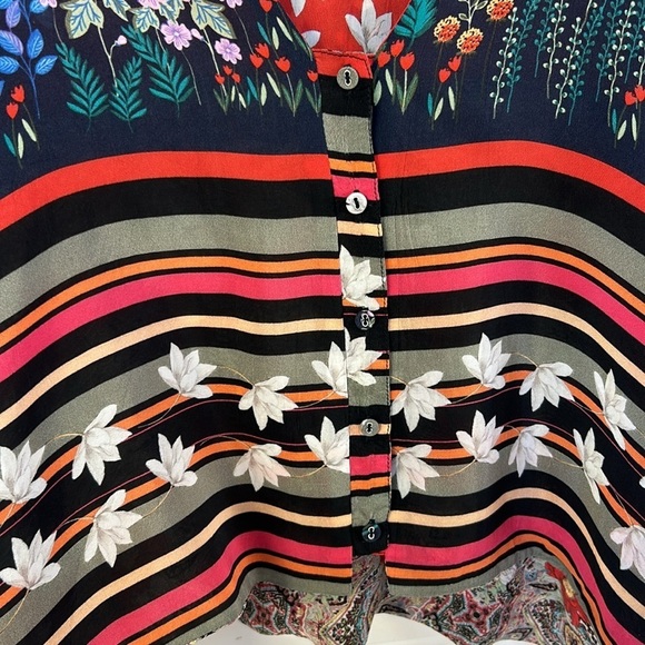 Johnny Was Angie Shrug Striped Floral Print V Neckline Button Down Blouse Small - Picture 4 of 10